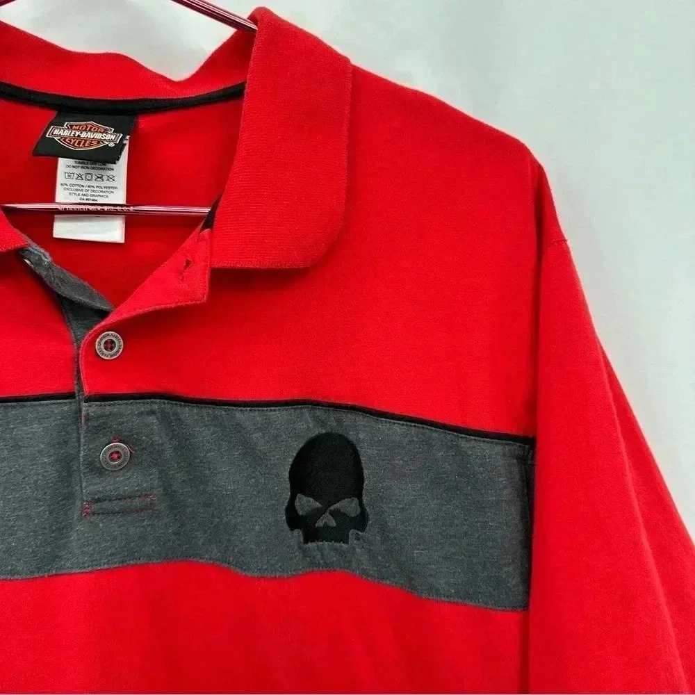 Fanatics Mens Promotional Harley Davidson Shirt XL Red Gray Button Short Sleeved - Picture 2 of 9